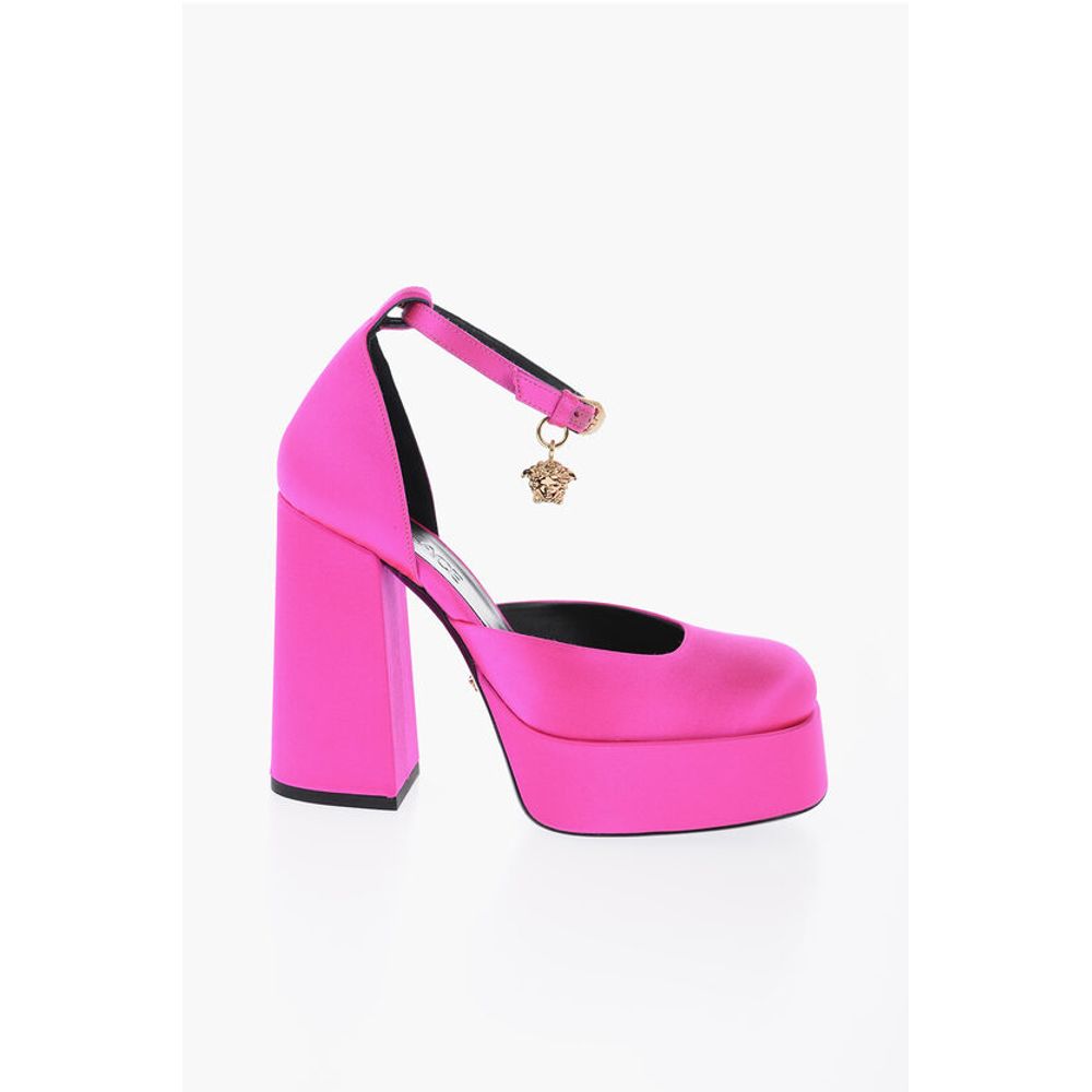 Jewel Strap Satin Platform Pumps 12cm