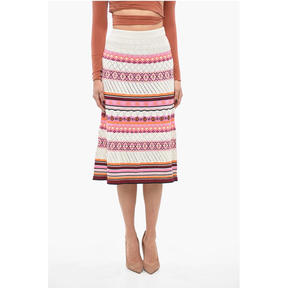 Crochet Cotton Blend Midi Skirt with Fairisle Motif