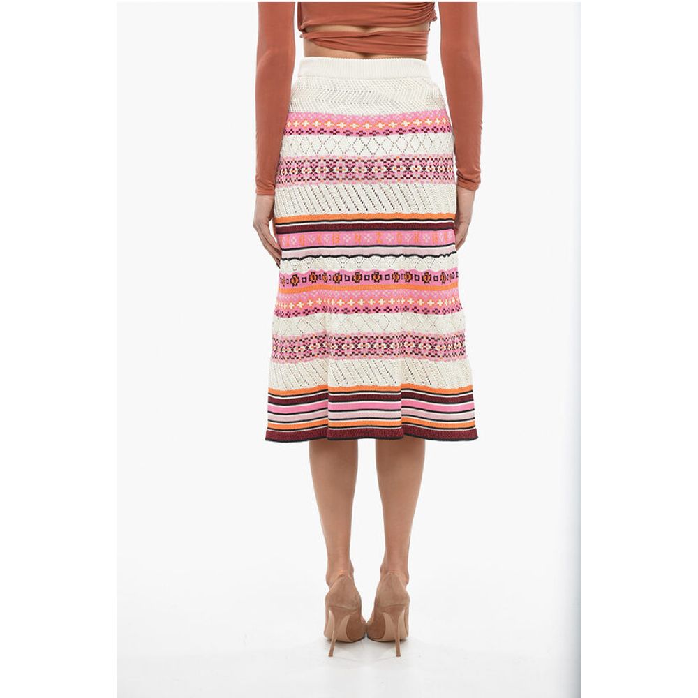 Crochet Cotton Blend Midi Skirt with Fairisle Motif