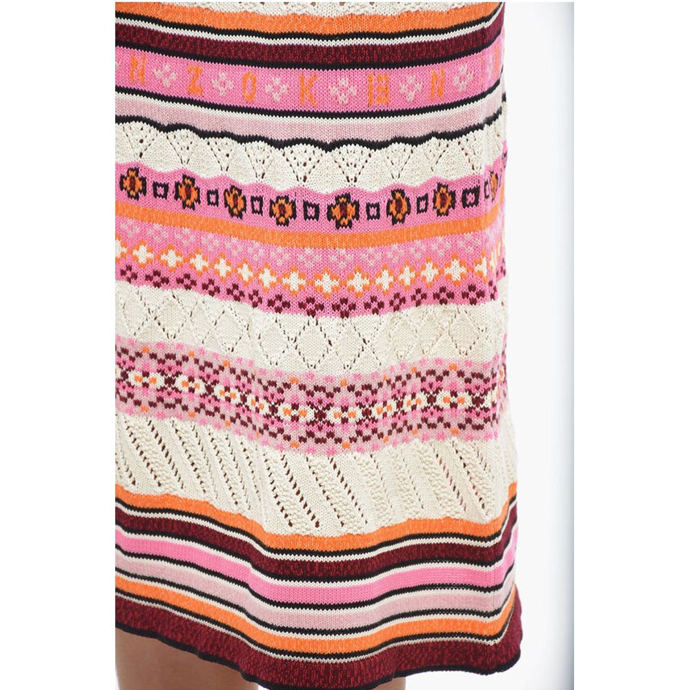 Crochet Cotton Blend Midi Skirt with Fairisle Motif