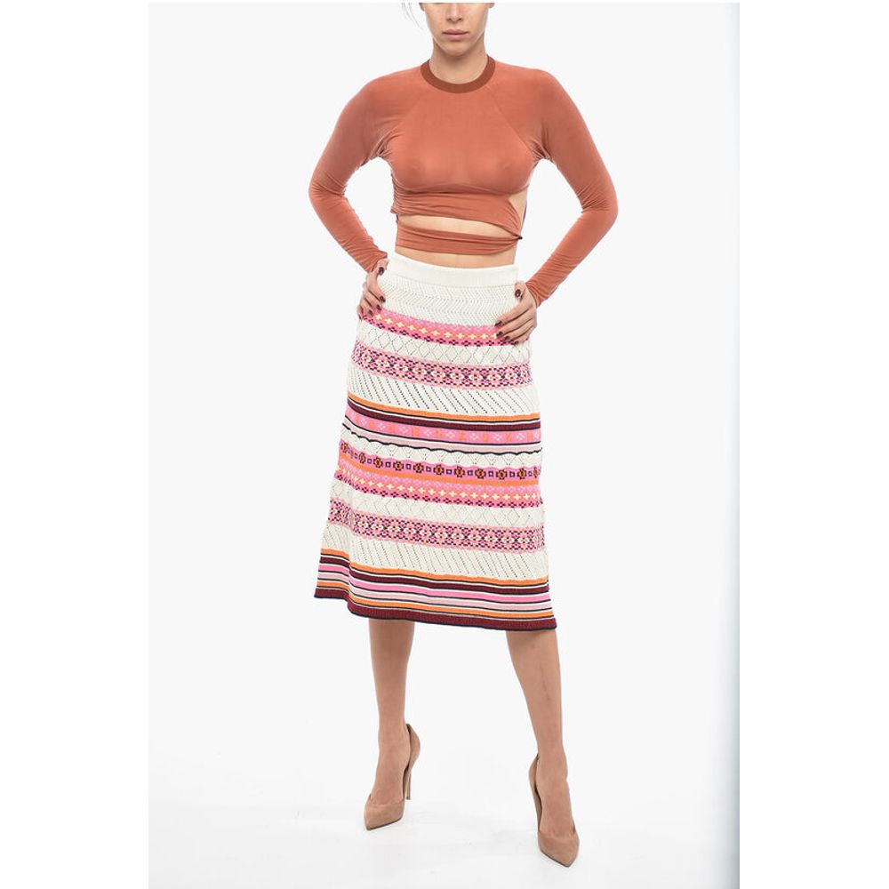 Crochet Cotton Blend Midi Skirt with Fairisle Motif