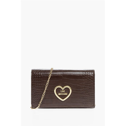 LOVE Crocodile Effect Faux Leather Bag with Golden Chain