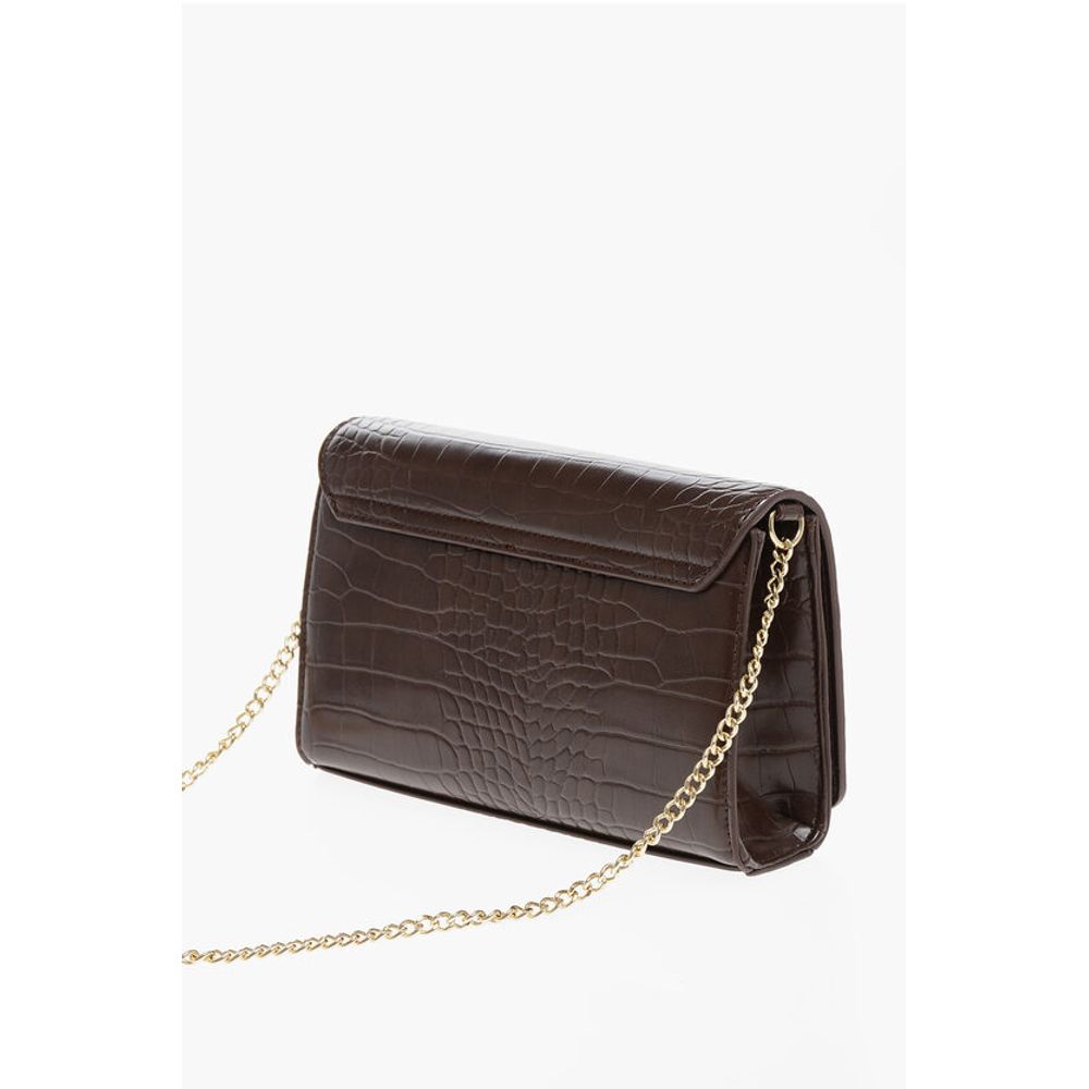 LOVE Crocodile Effect Faux Leather Bag with Golden Chain