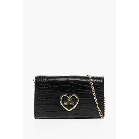 LOVE Crocodile Effect Faux Leather Bag with Golden Chain