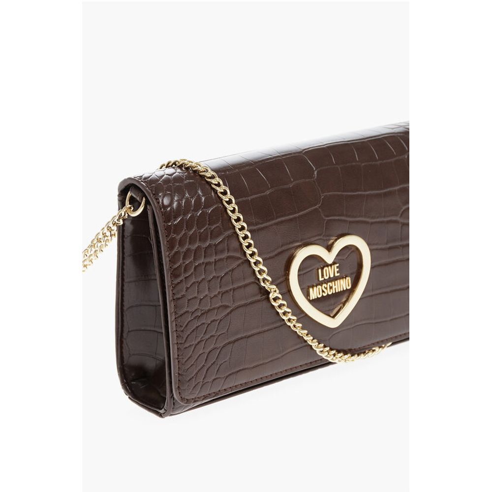 LOVE Crocodile Effect Faux Leather Bag with Golden Chain