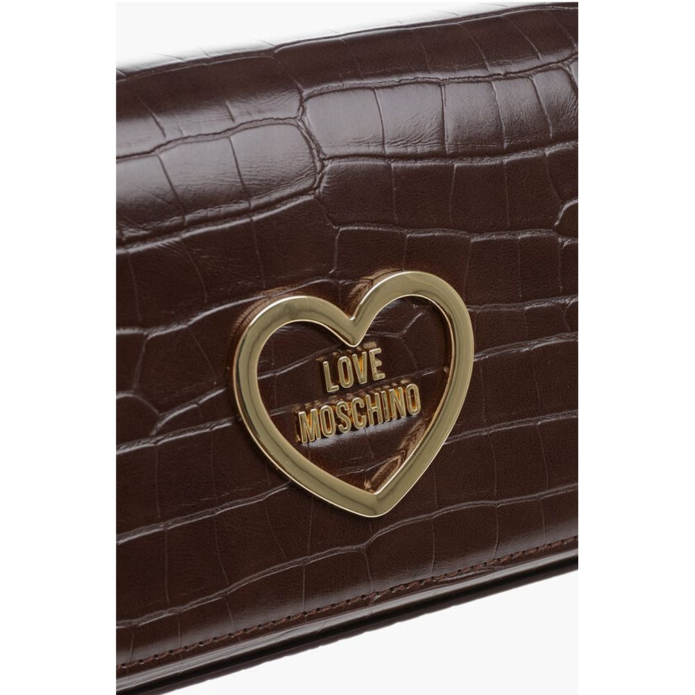 LOVE Crocodile Effect Faux Leather Bag with Golden Chain