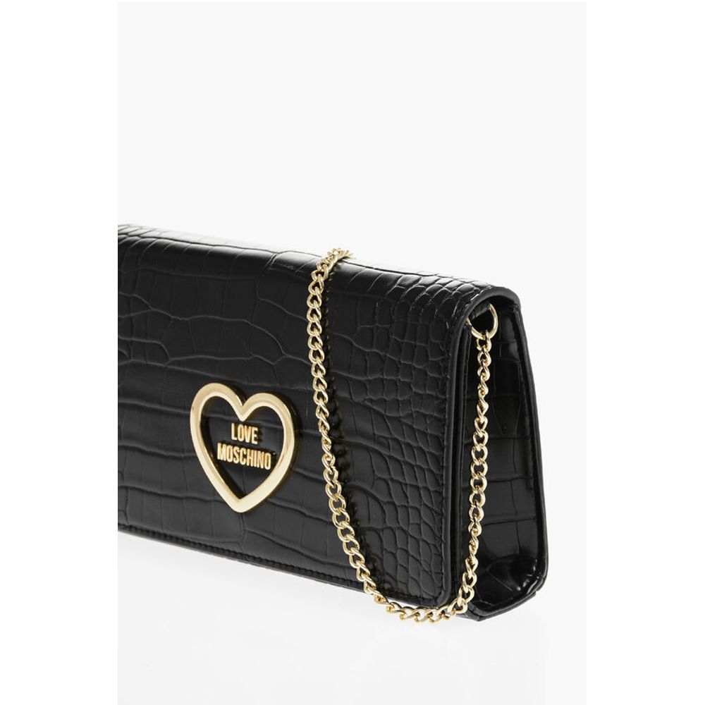 LOVE Crocodile Effect Faux Leather Bag with Golden Chain