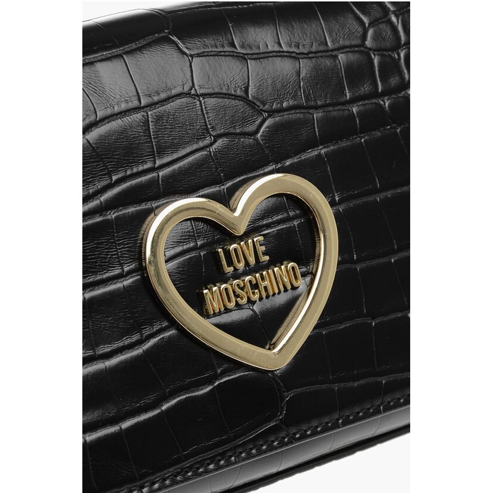 LOVE Crocodile Effect Faux Leather Bag with Golden Chain