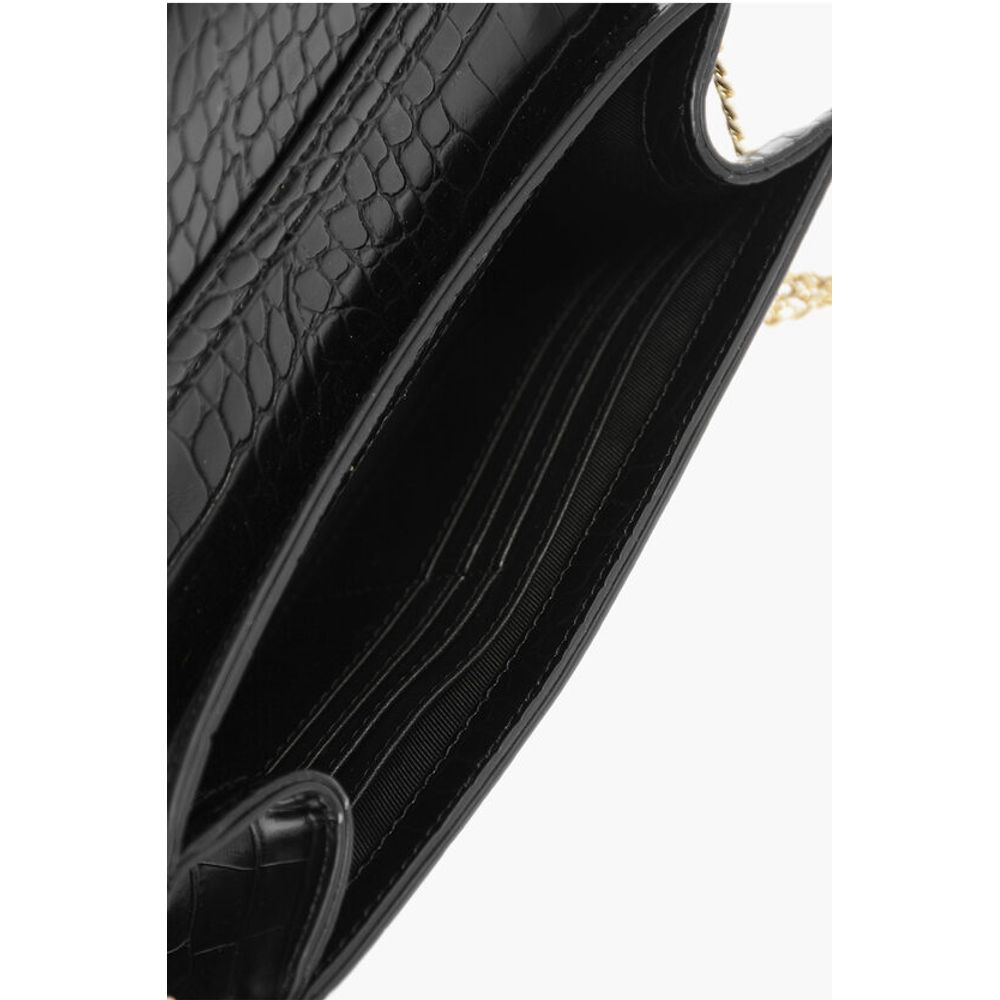 LOVE Crocodile Effect Faux Leather Bag with Golden Chain