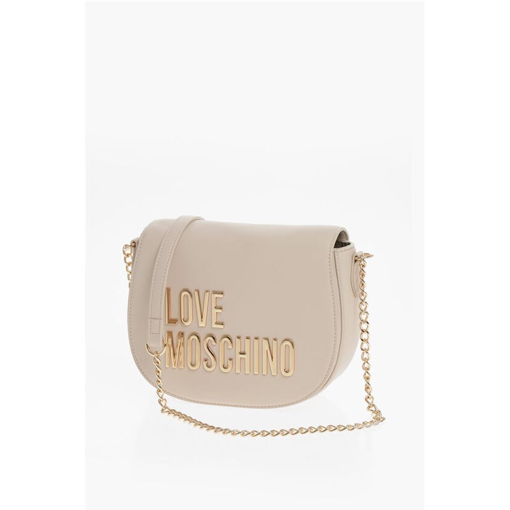 LOVE Faux Leather Saddle Bag with Golden Chain and Maxi Logo