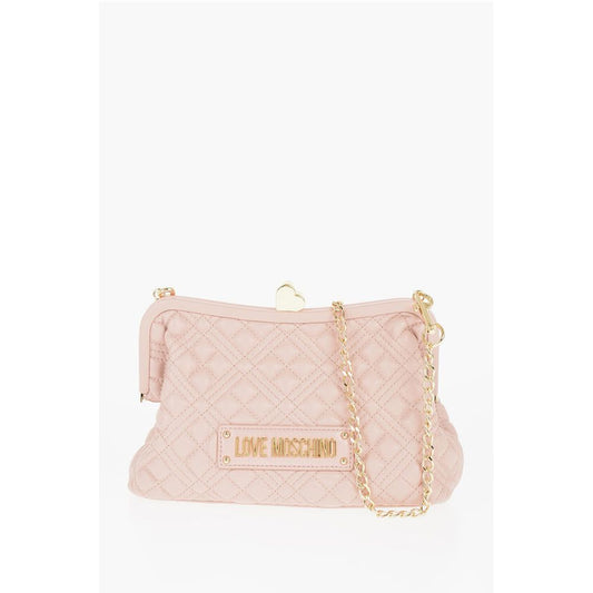 LOVE Quilted Faux Leather Bag with Golden Chain and Heart De