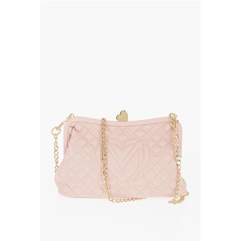 LOVE Quilted Faux Leather Bag with Golden Chain and Heart De