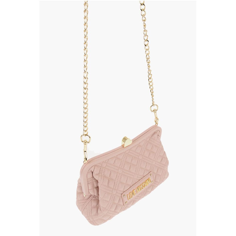 LOVE Quilted Faux Leather Bag with Golden Chain and Heart De