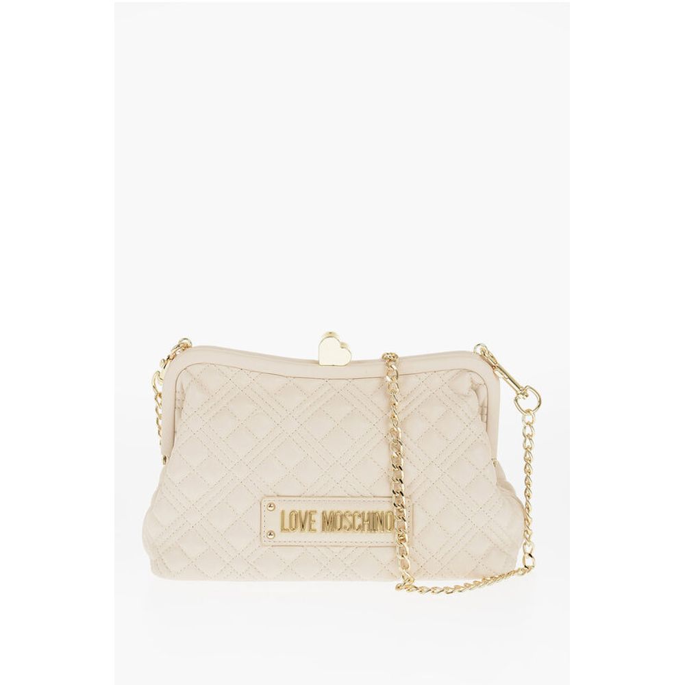 LOVE Quilted Faux Leather Bag with Golden Chain and Heart De