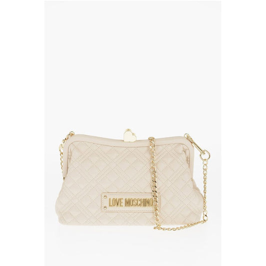 LOVE Quilted Faux Leather Bag with Golden Chain and Heart De