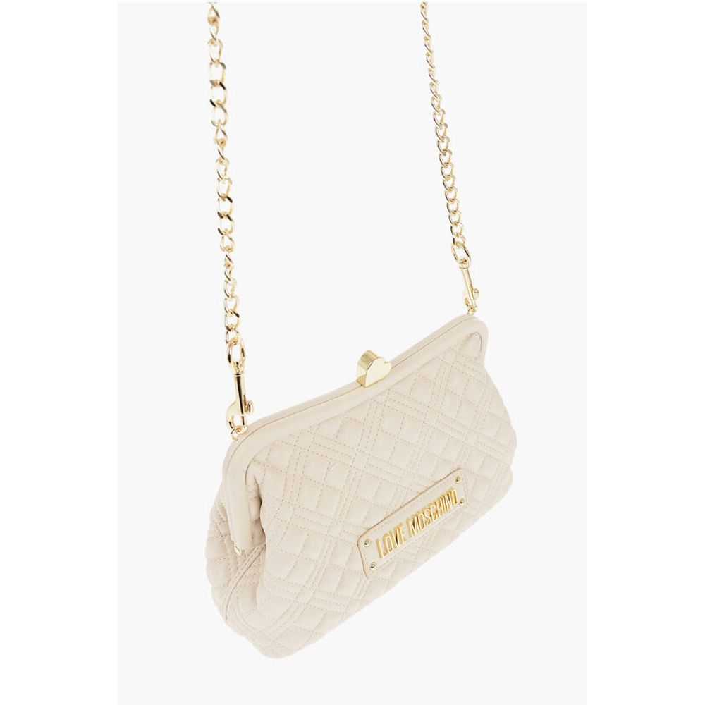 LOVE Quilted Faux Leather Bag with Golden Chain and Heart De