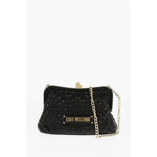 LOVE Quilted Faux Leather Bag with Golden Chain and Heart De