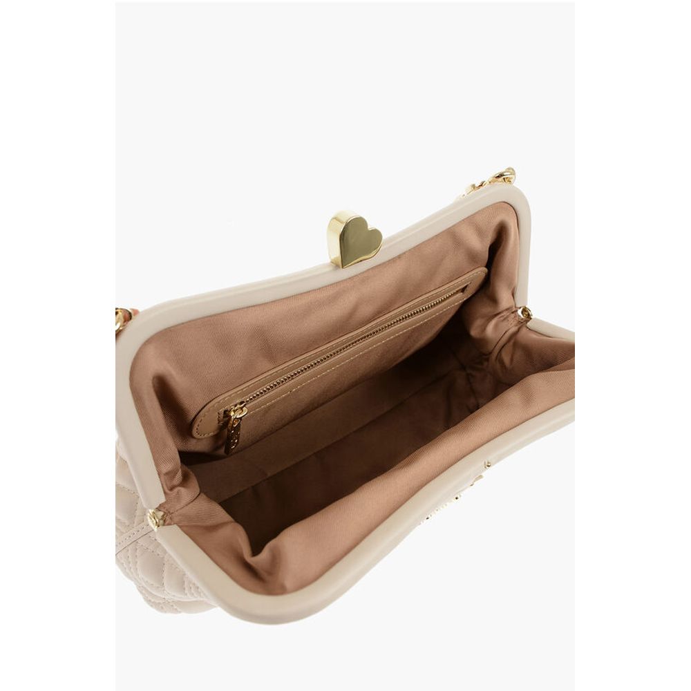 LOVE Quilted Faux Leather Bag with Golden Chain and Heart De