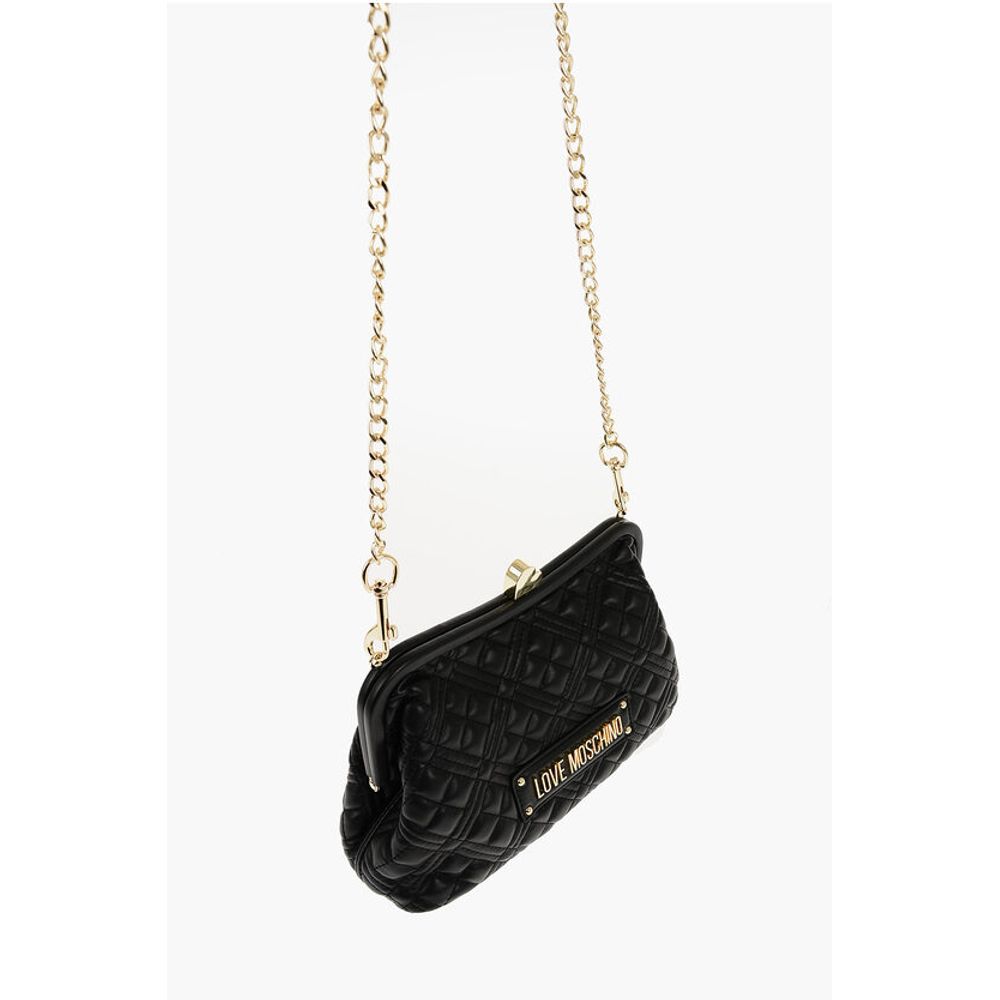 LOVE Quilted Faux Leather Bag with Golden Chain and Heart De