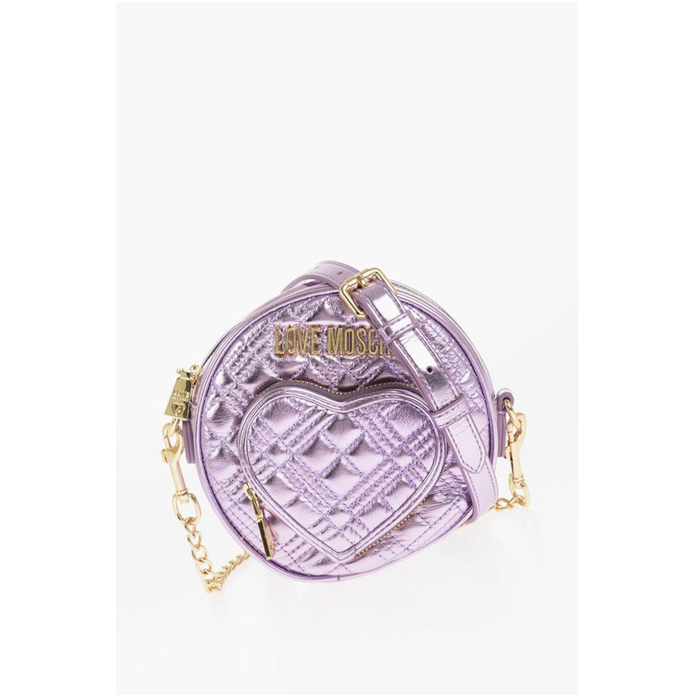 LOVE Quilted Metallic Faux Leather Bag with Heart-Shaped Poc