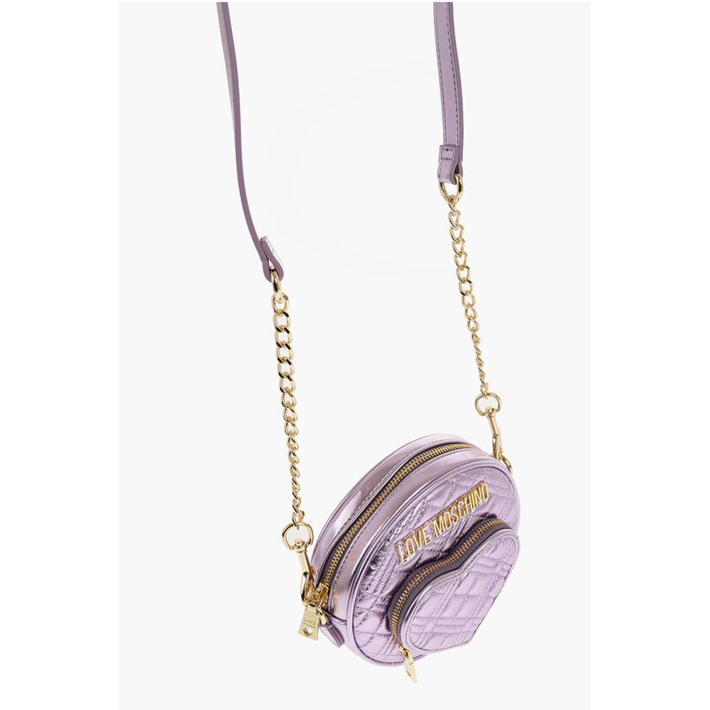 LOVE Quilted Metallic Faux Leather Bag with Heart-Shaped Poc