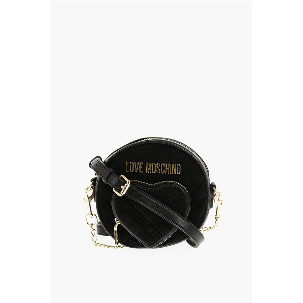 LOVE Faux Leather and Fabric Round Crossbody Bag with Heart