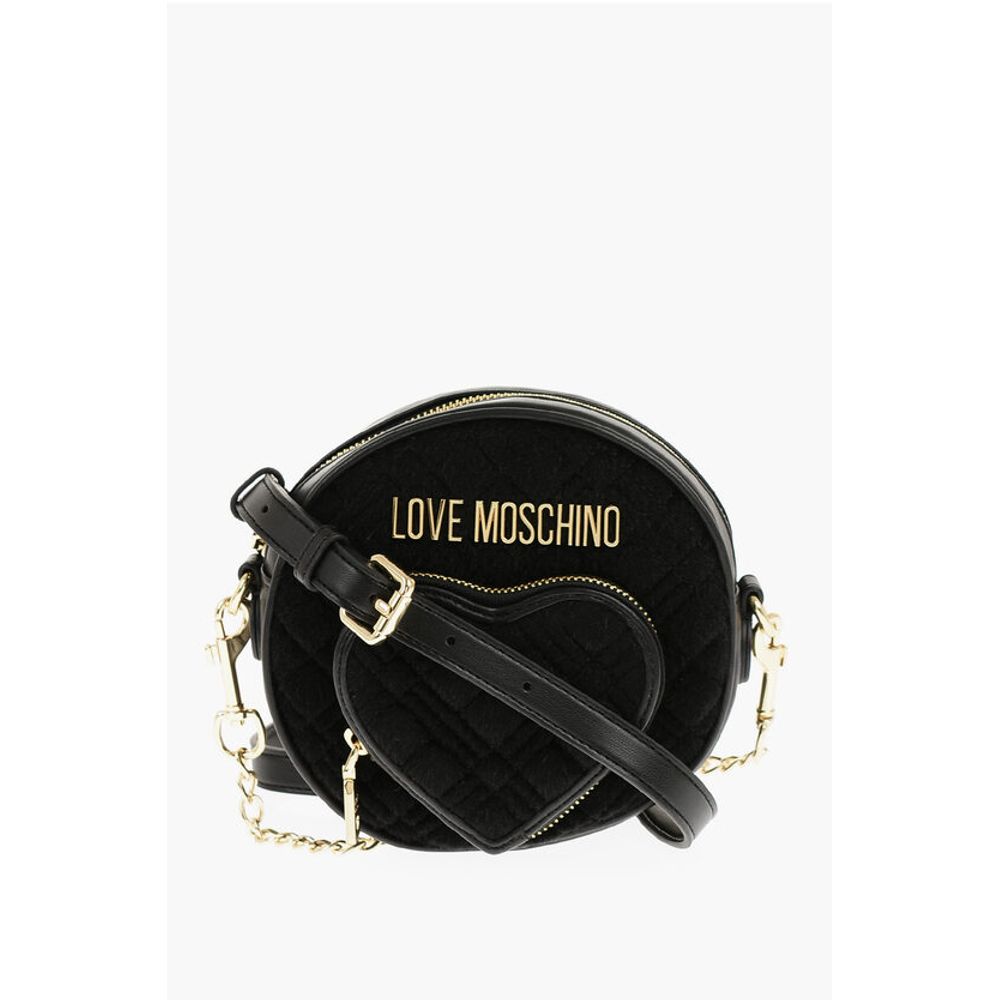 LOVE Faux Leather and Fabric Round Crossbody Bag with Heart