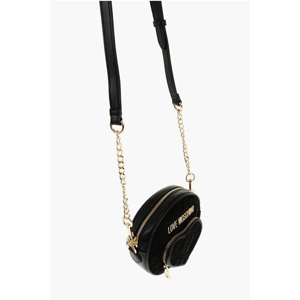 LOVE Faux Leather and Fabric Round Crossbody Bag with Heart