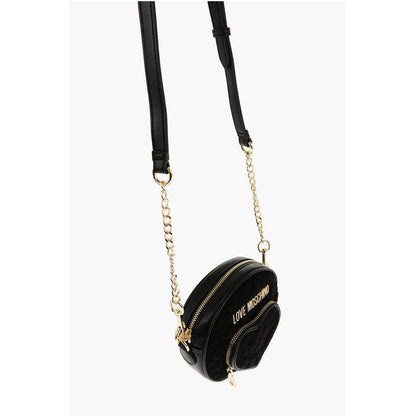 LOVE Faux Leather and Fabric Round Crossbody Bag with Heart