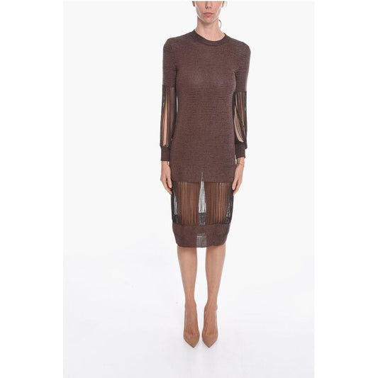 Metallic Viscose-knit Midi Dress with Chain Details