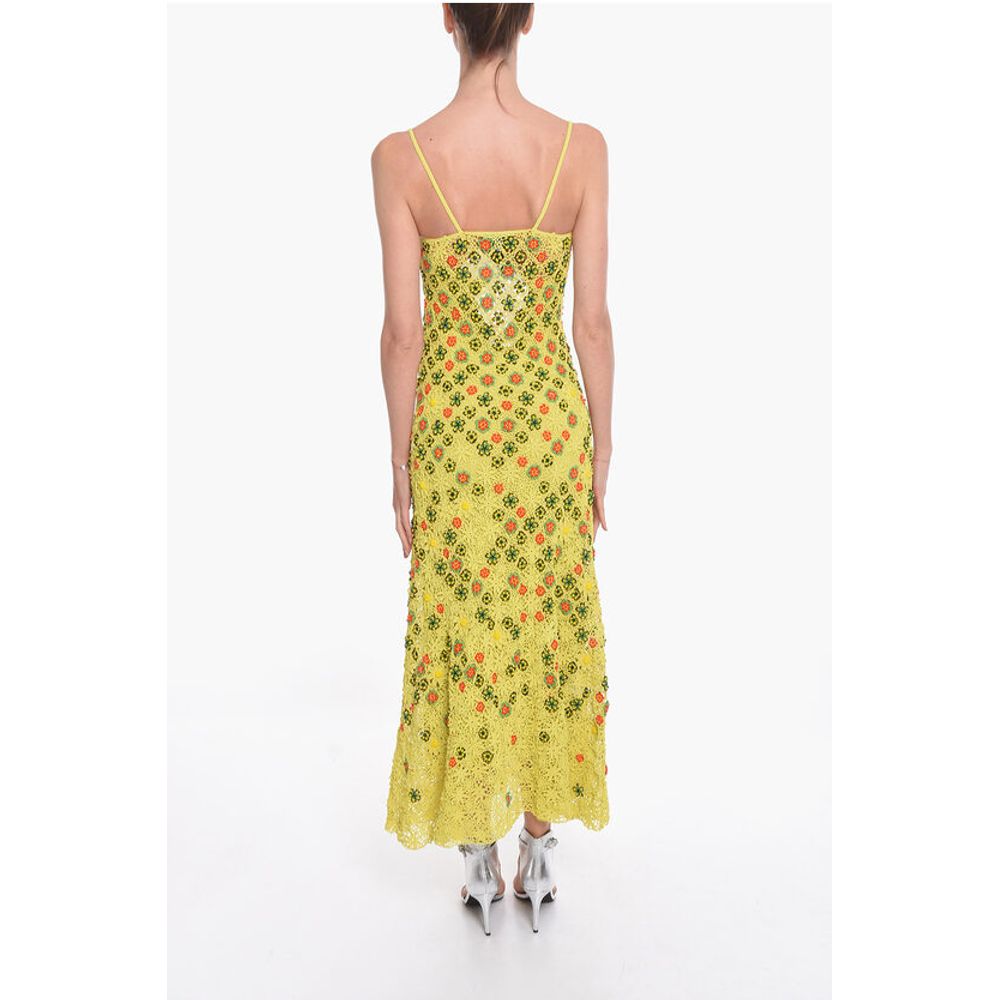 Viscose-crochet Flared Dress with Beaded Floral Motif