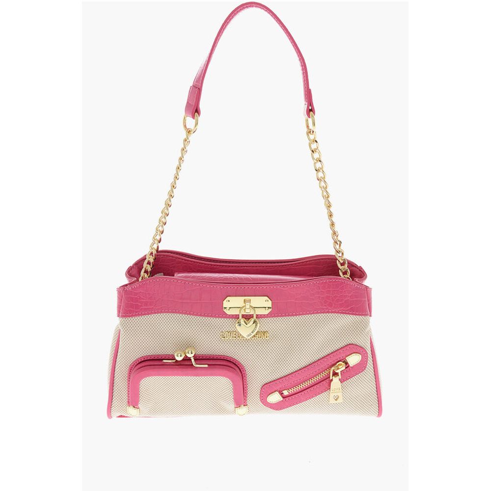 LOVE Fabric Crossbody Bag with Crocodile Effect Faux Leather