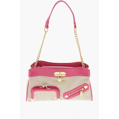 LOVE Fabric Crossbody Bag with Crocodile Effect Faux Leather