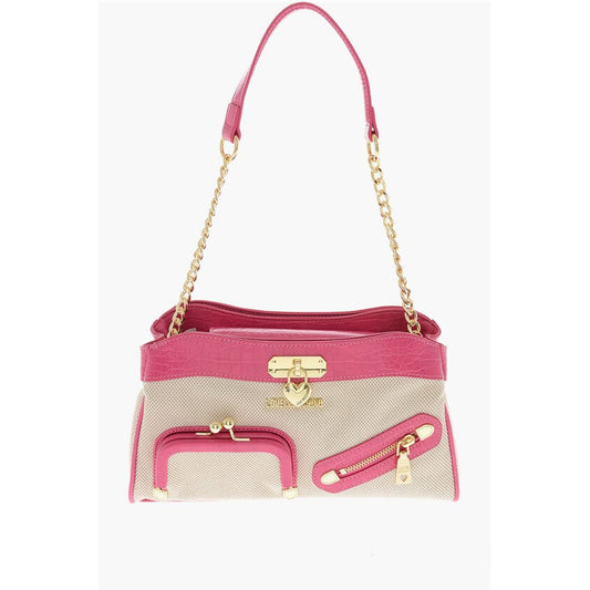 LOVE Fabric Crossbody Bag with Crocodile Effect Faux Leather