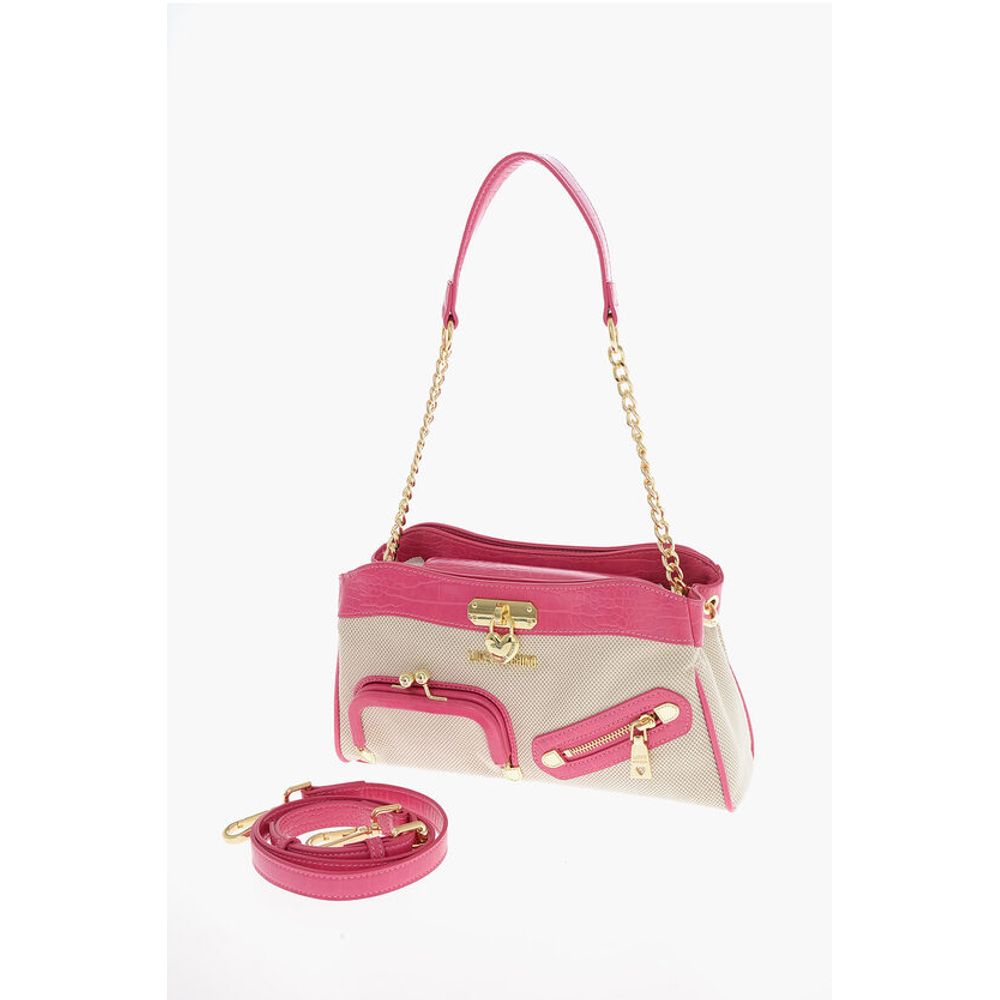 LOVE Fabric Crossbody Bag with Crocodile Effect Faux Leather