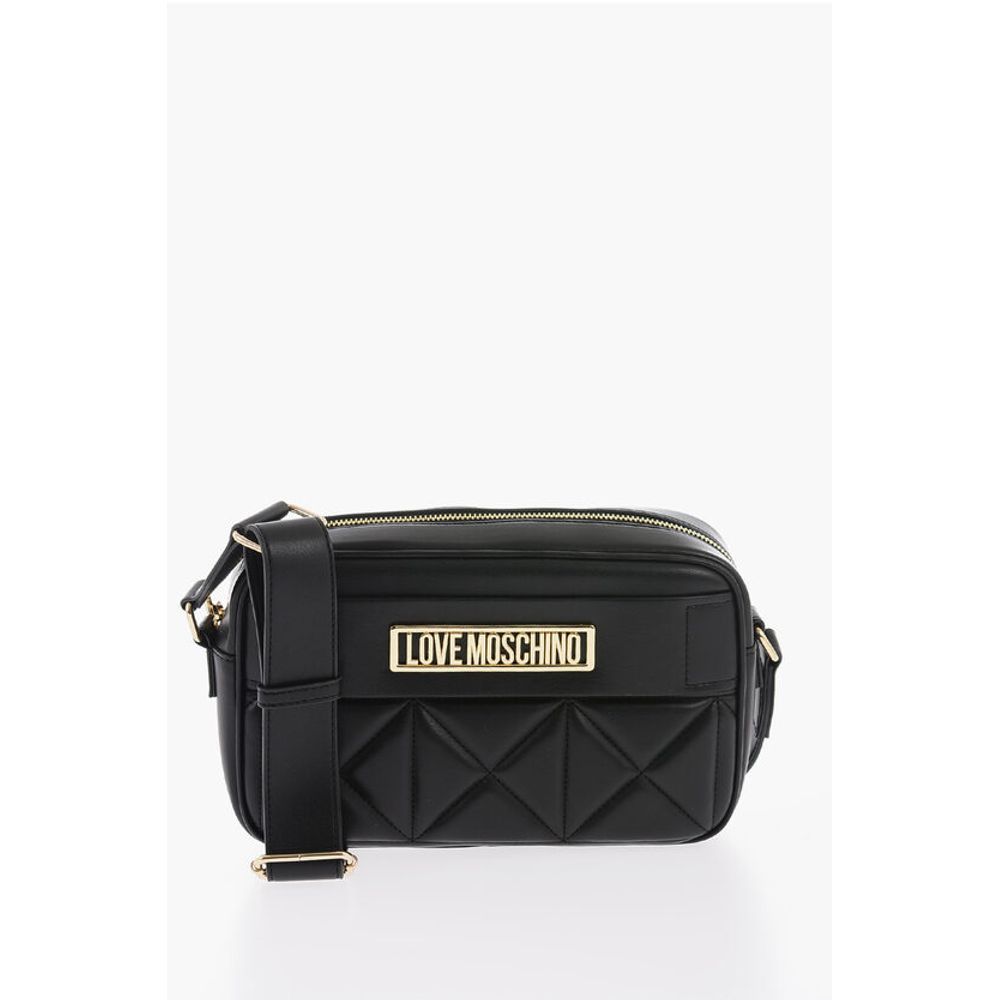 Quilted Faux Leather Camera Bag With Golden Logo