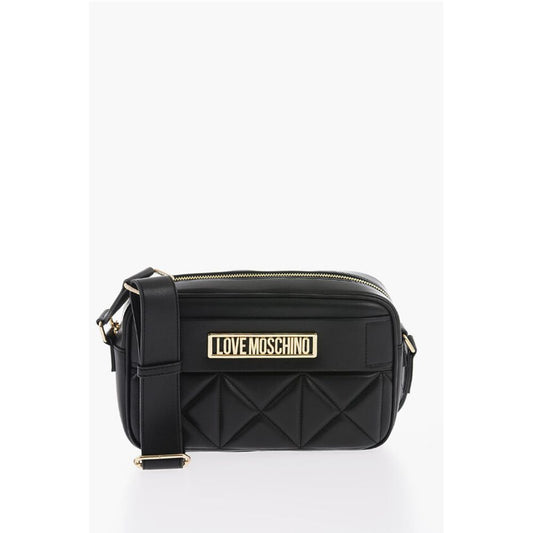 Quilted Faux Leather Camera Bag With Golden Logo