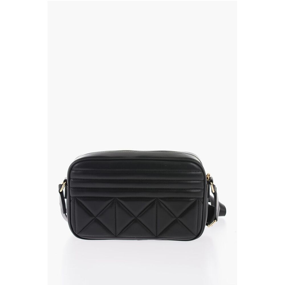Quilted Faux Leather Camera Bag With Golden Logo