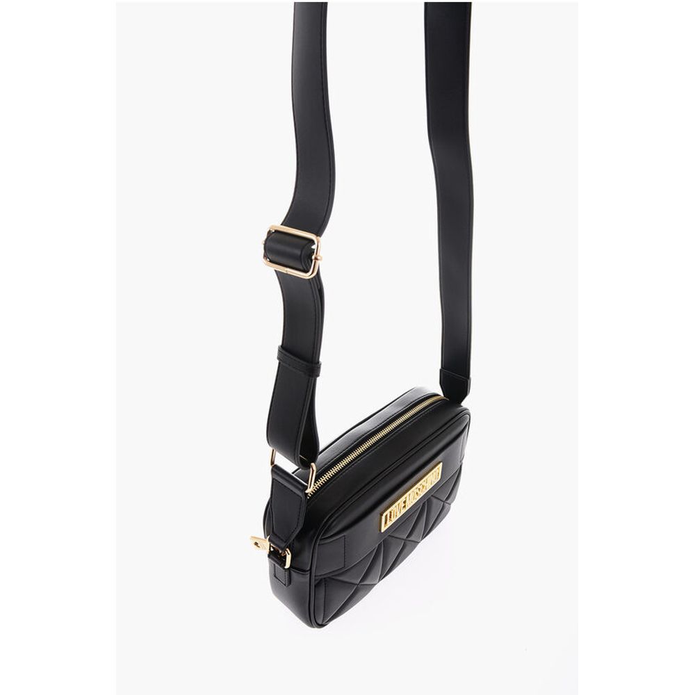 Quilted Faux Leather Camera Bag With Golden Logo