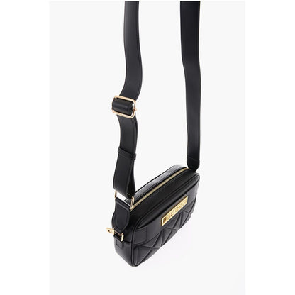 Quilted Faux Leather Camera Bag With Golden Logo