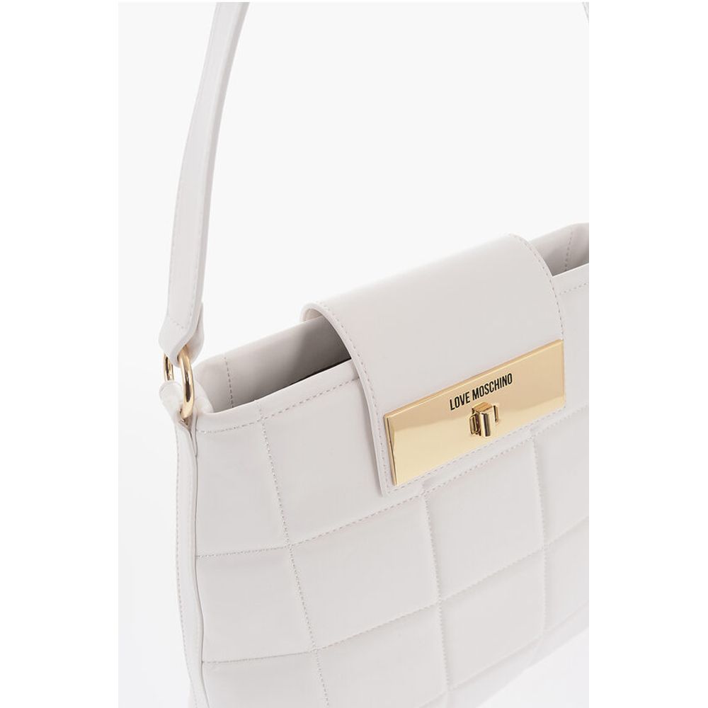 LOVE Quilted Faux Leather Shoulder Bag with Turn Lock Closur