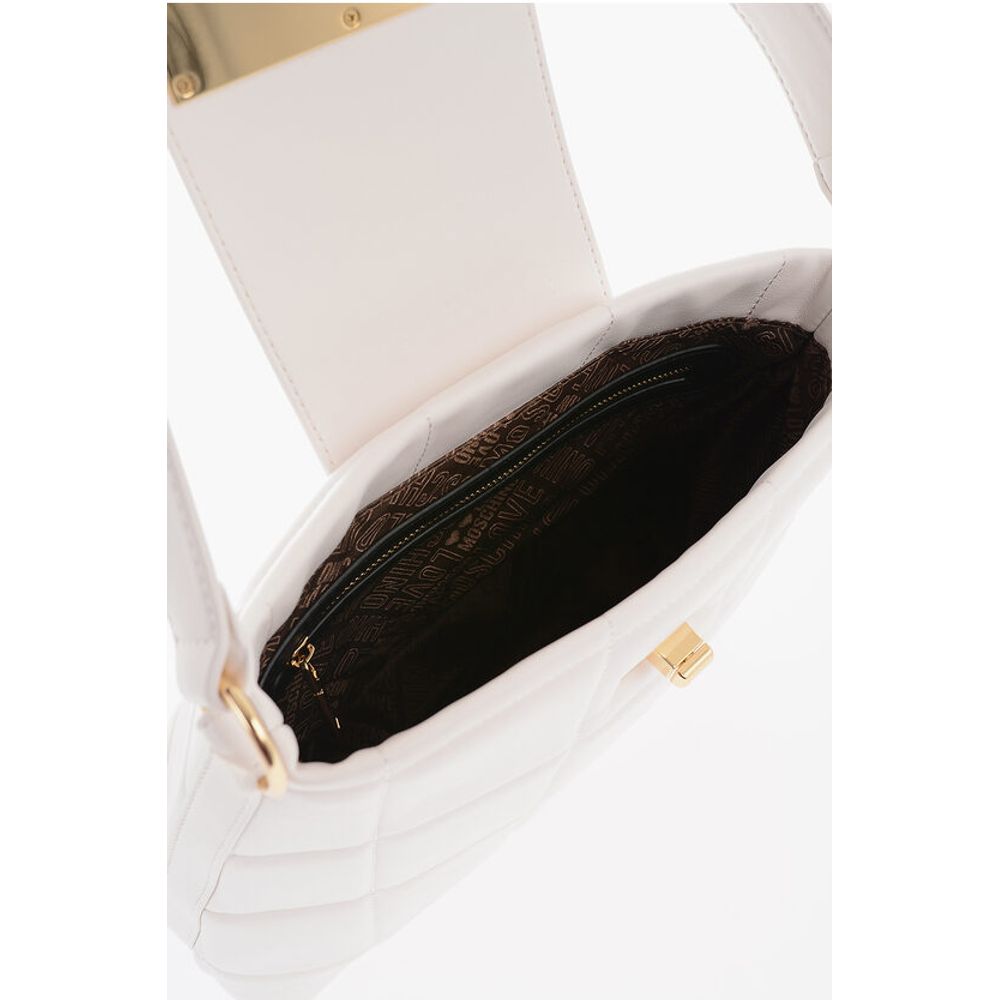 LOVE Quilted Faux Leather Shoulder Bag with Turn Lock Closur