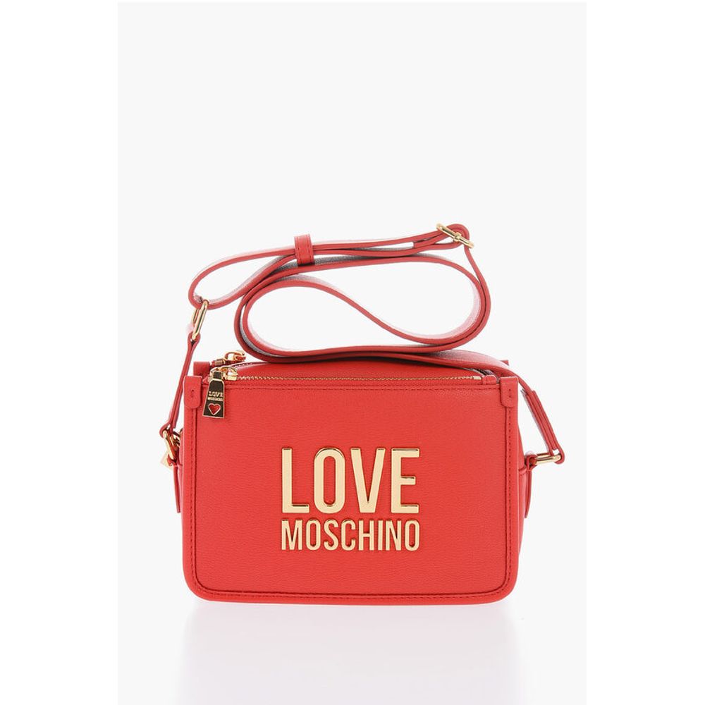 LOVE Textured Faux Leather Camera Bag with Golden Logo Plaqu
