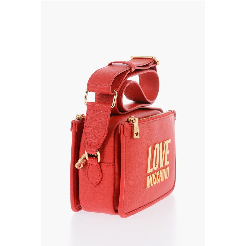 LOVE Textured Faux Leather Camera Bag with Golden Logo Plaqu