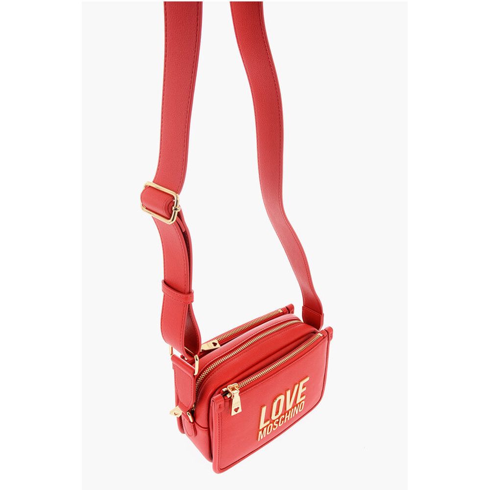 LOVE Textured Faux Leather Camera Bag with Golden Logo Plaqu
