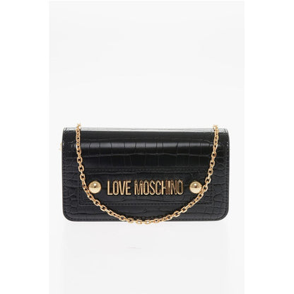 LOVE Faux Leather Crocodile Effect Bag with Embellished Gold