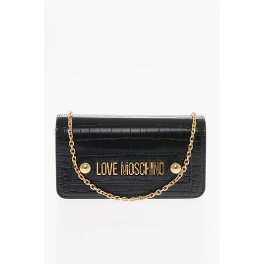 LOVE Faux Leather Crocodile Effect Bag with Embellished Gold