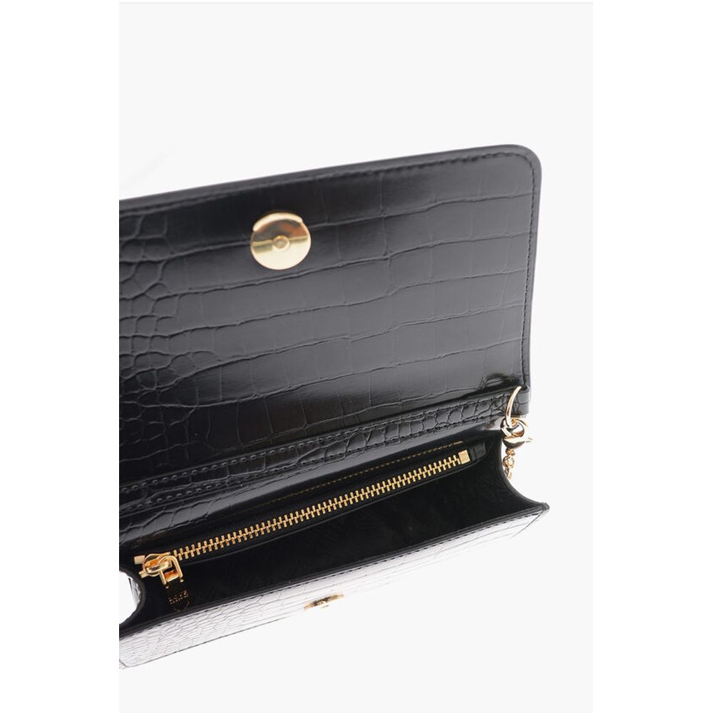 LOVE Faux Leather Crocodile Effect Bag with Embellished Gold