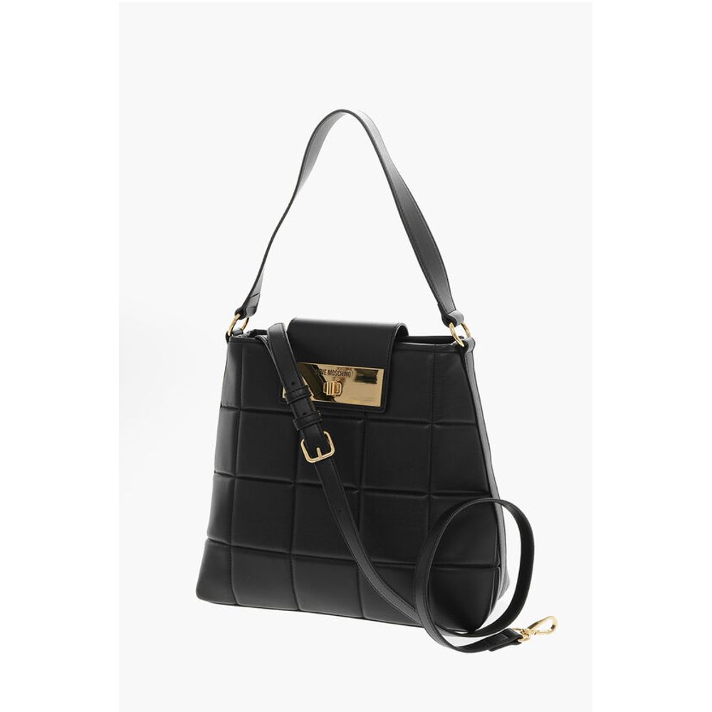 LOVE Quilted Faux Leather Shoulder Bag with Turn Lock Closur