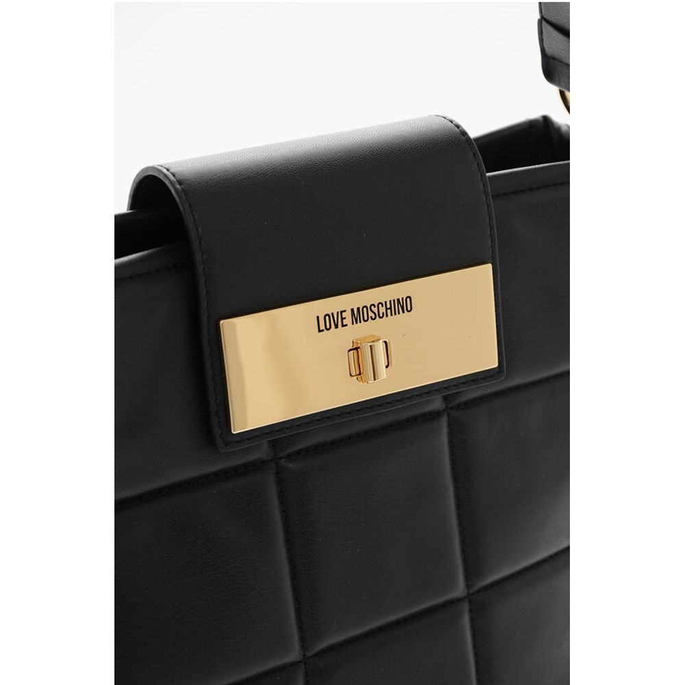 LOVE Quilted Faux Leather Shoulder Bag with Turn Lock Closur